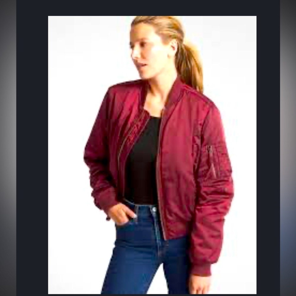 Urban outfitters maroon bomber jacket classic zip nwot fall satin casual $89